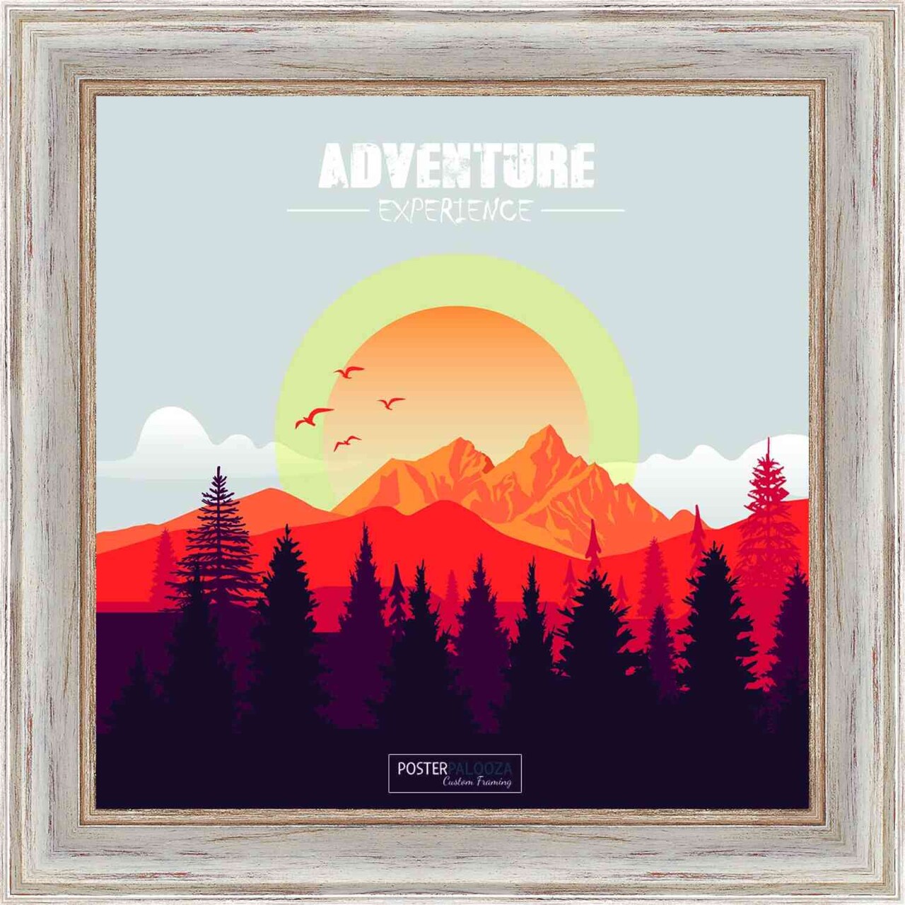 Square Weathered White Picture Frame - UV Acrylic, Foam Board Backing, Hanging Hardware